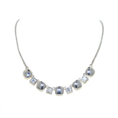 Silver cubic zirconia cushion necklace